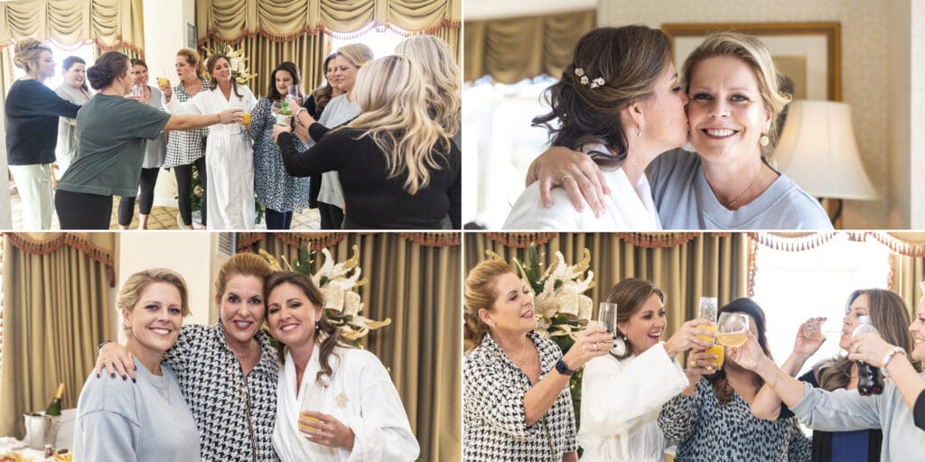 getting ready collage of brides with friends