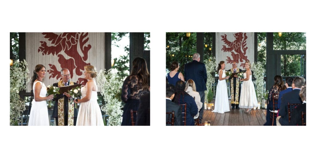 wide view of brides at alter  