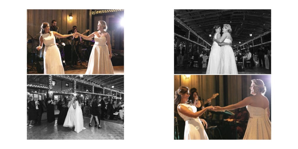 collage of wide images of brides first dance