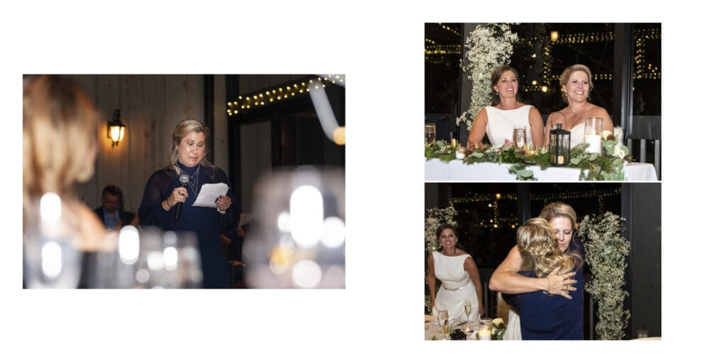 brides sitting at table during the toasts