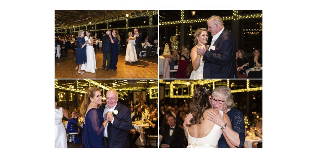 Collage of brides dancing with their fathers during the father daughter dance.