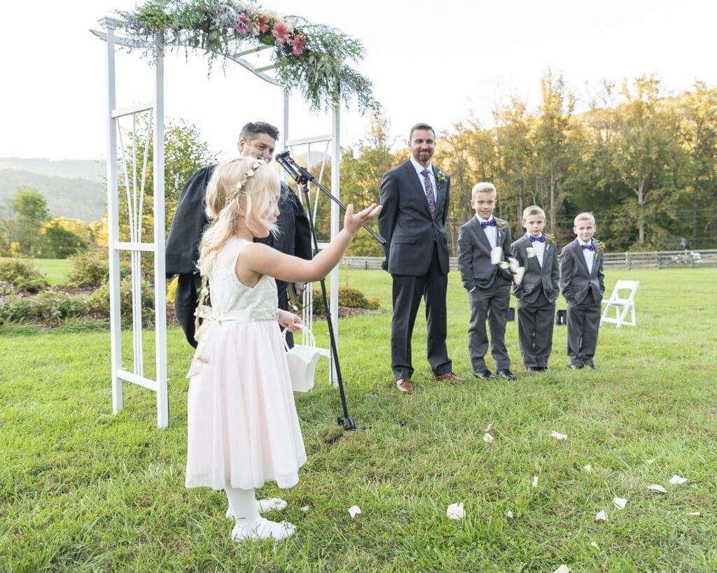 flower girl daughter dropping flowers