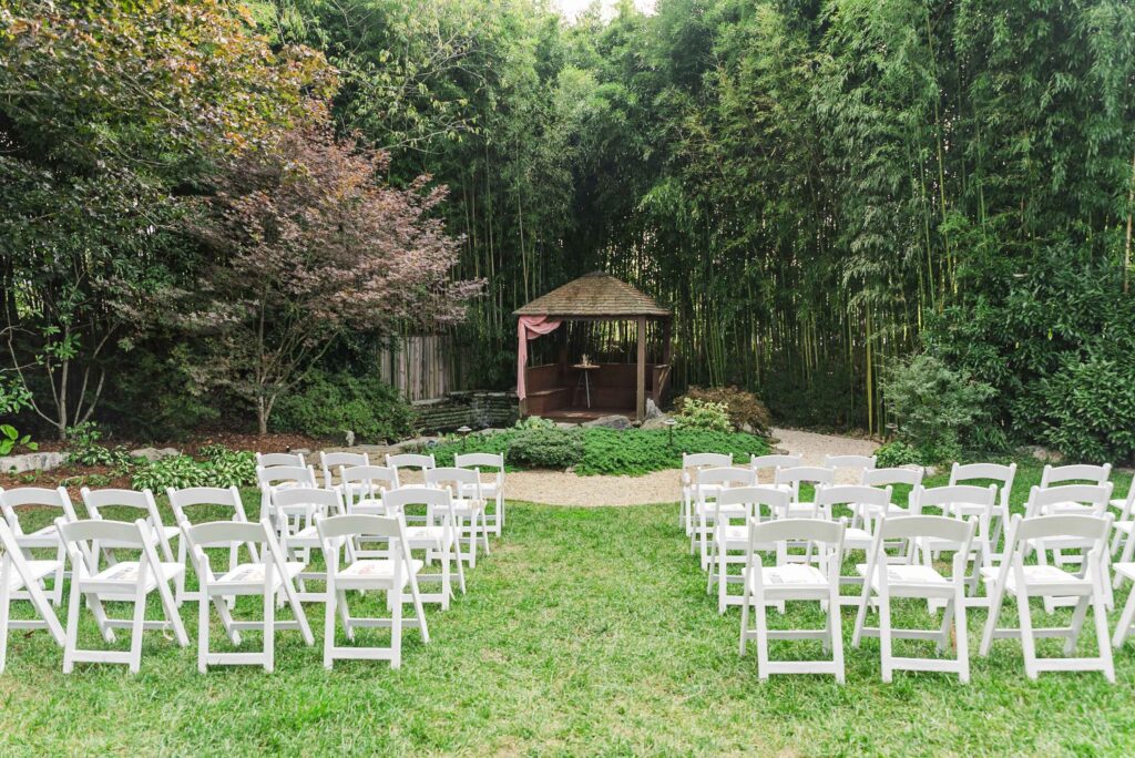 empty outdoor wedding ceremony setup at Weaver House wedding venue