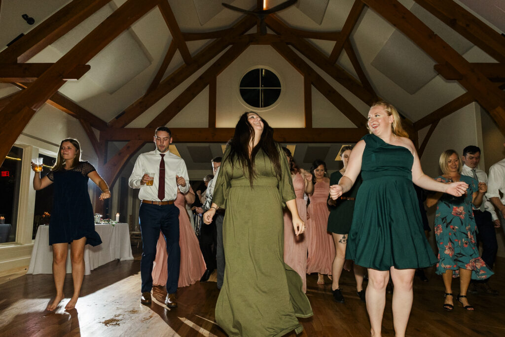 wide of reception line dance at Weaver House wedding venue