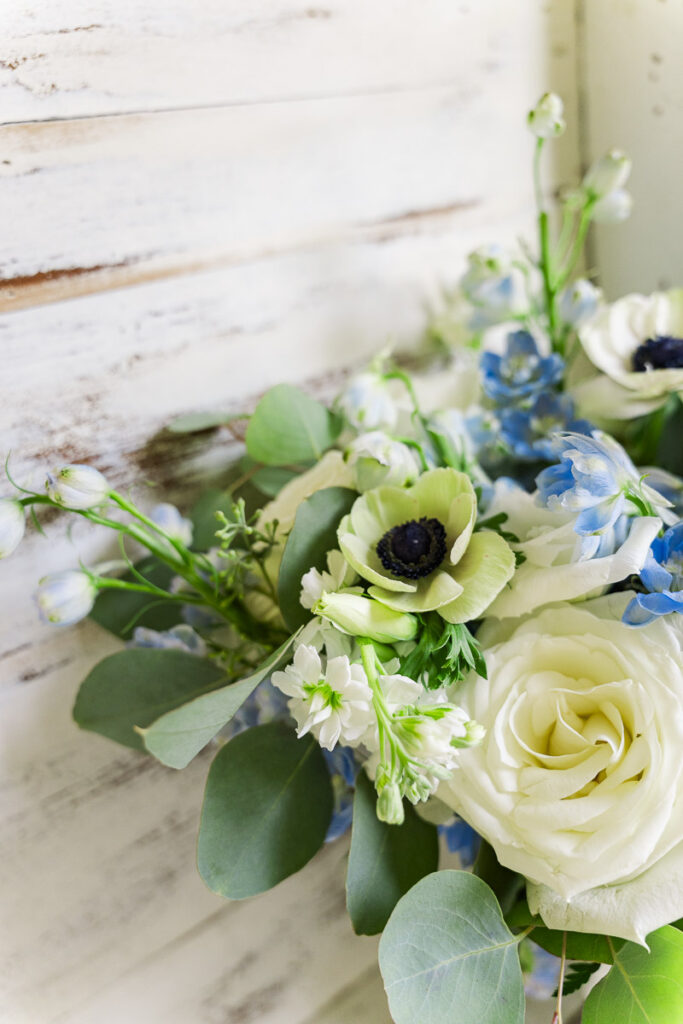close up of flowers on bridal bouquet
